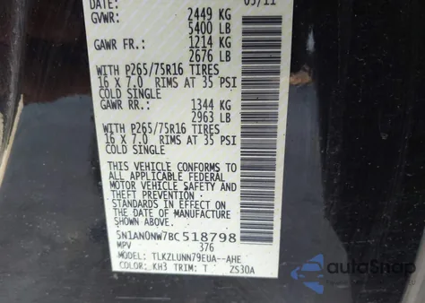 2011 Nissan Xterra Pro-4X z USA, uszkodzony, nr VIN 5N1AN0NW7BC518798